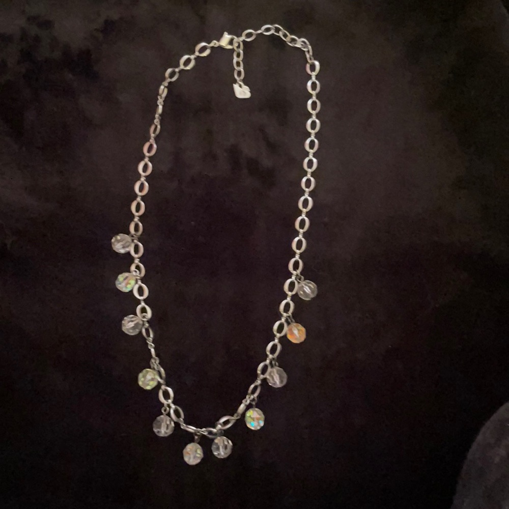 Swarovski necklace with glass iridescent beads.